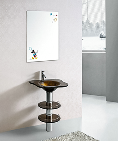 Lavabo de vidrio con soporte de acero inoxidable JH-3073