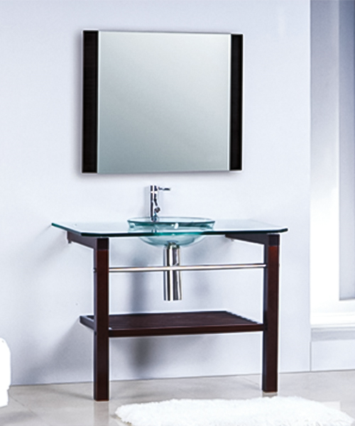 Lavabo de vidrio con soporte de acero inoxidable JH-7012